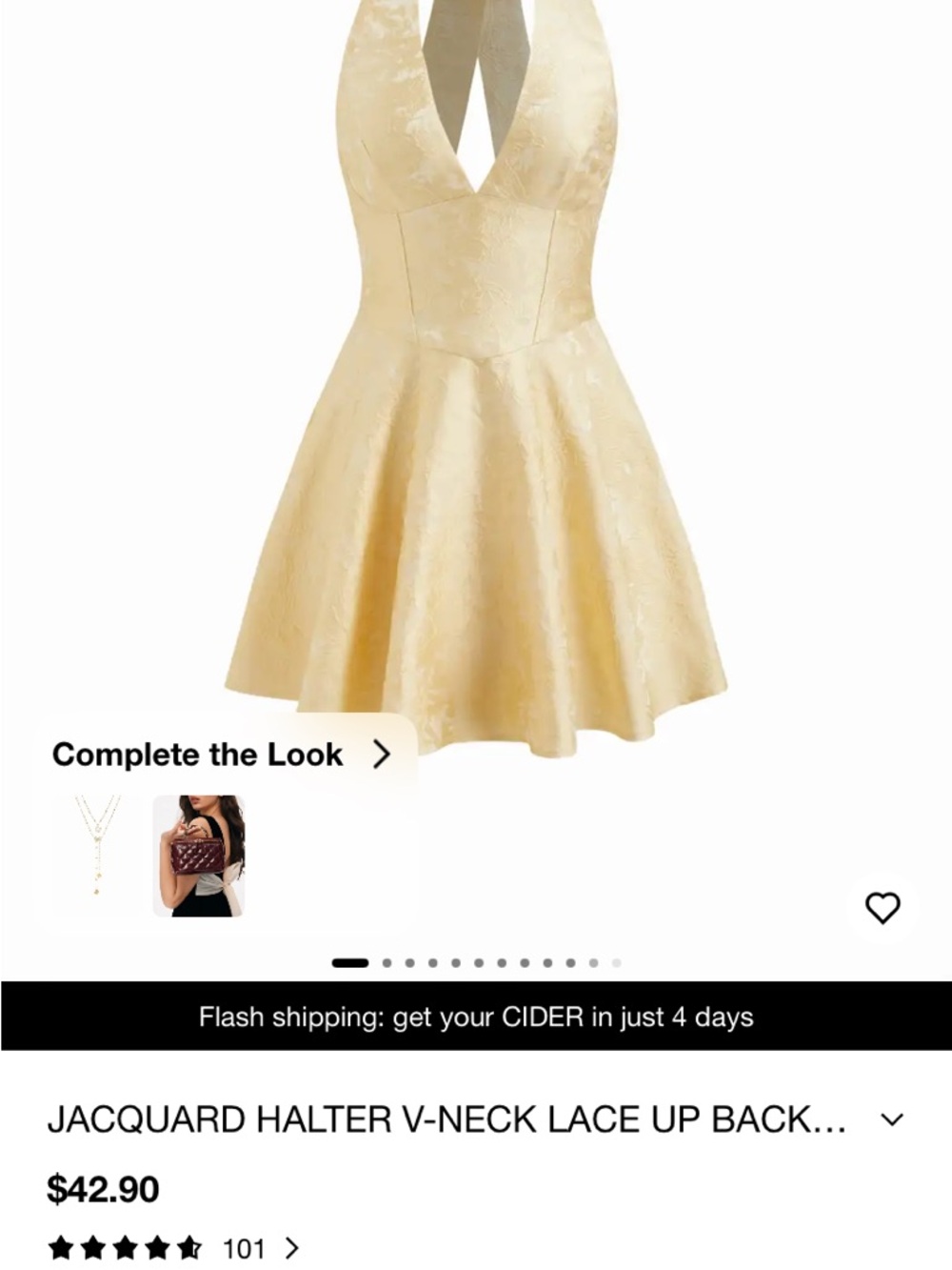 Cider Jacquard Halter V-Neck Mini Dress in Pale Yellow